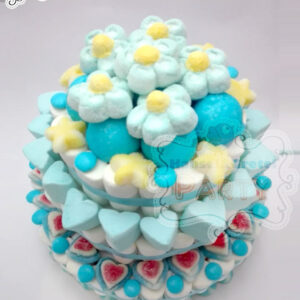 Torta di Marshmallows e caramelle gommose Cuori Azzurri Margherite Azzurre  - Candy Lovers