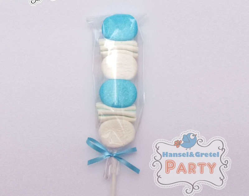 Spiedino di caramelle Marshmallow striato e palla azzurra
